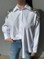 Camicia in cotone con pailletes argento