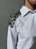 Camicia in cotone con pailletes argento