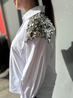 Camicia in cotone con pailletes argento