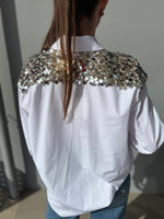 Camicia in cotone con pailletes argento