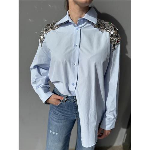 Camicia in cotone con pailletes argento