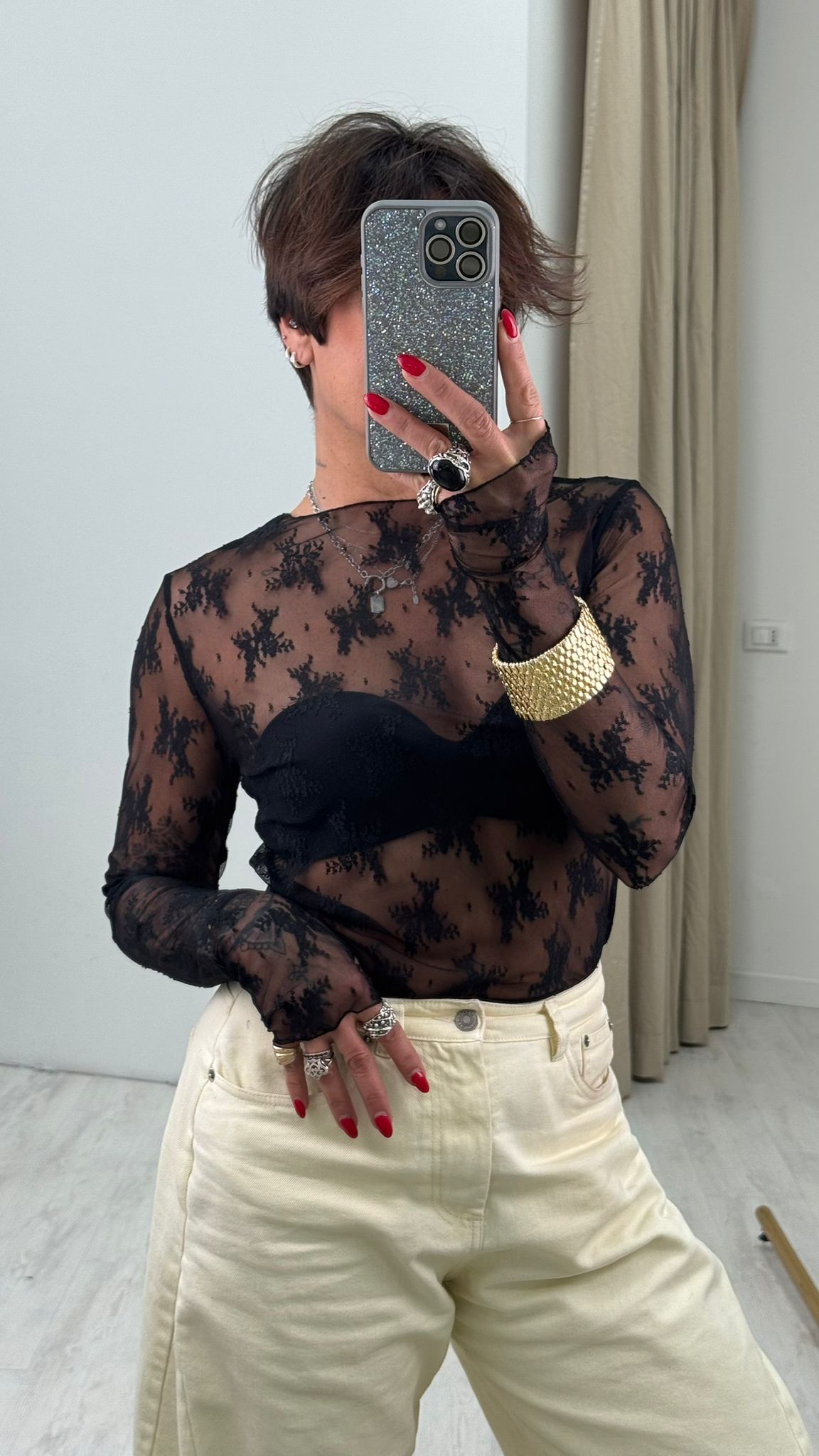 Maglia trasparente in pizzo