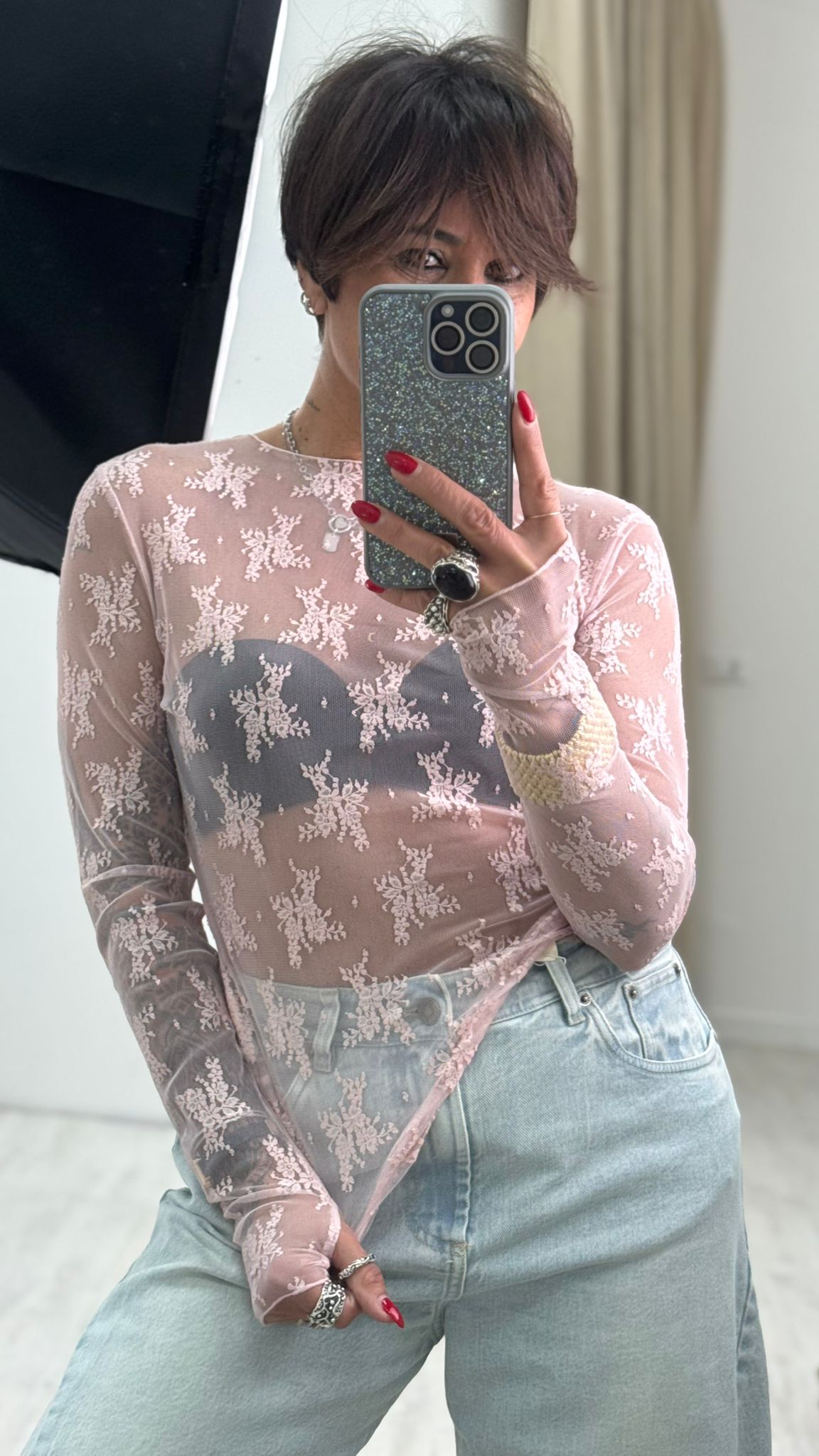 Maglia trasparente in pizzo