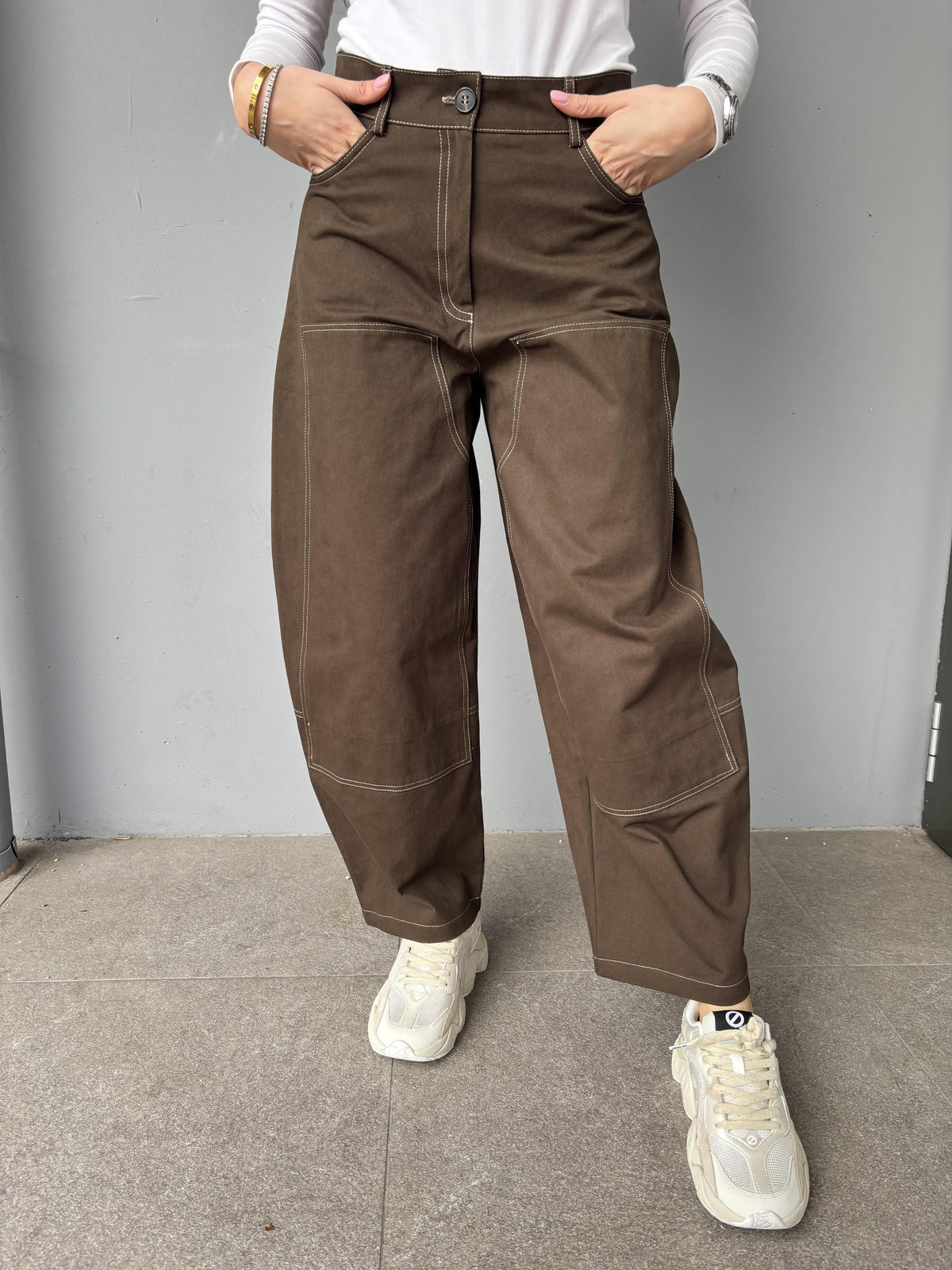 Pantalone worker con tasche in ecopelle