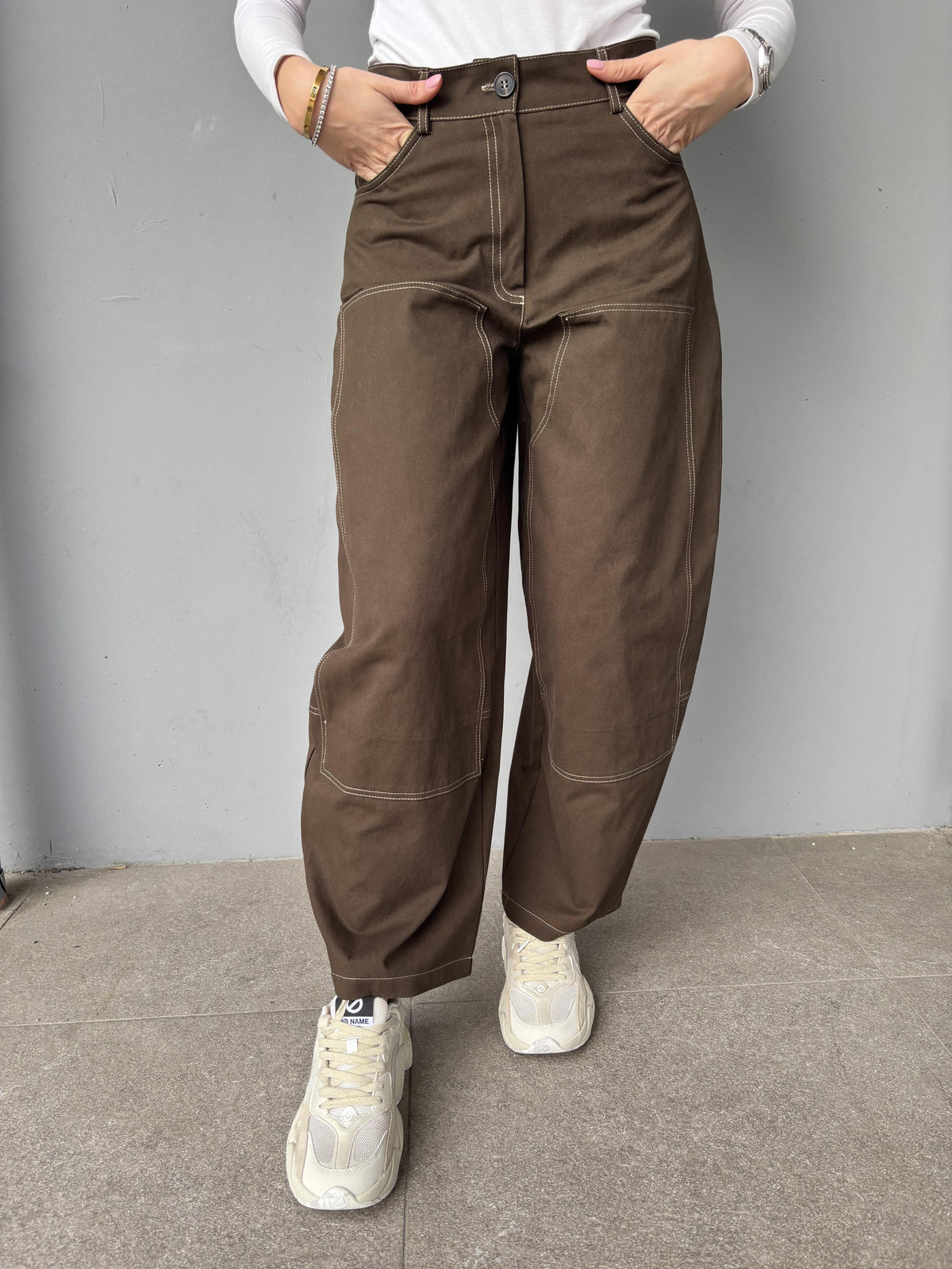 Pantalone worker con tasche in ecopelle