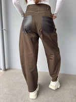 Pantalone worker con tasche in ecopelle