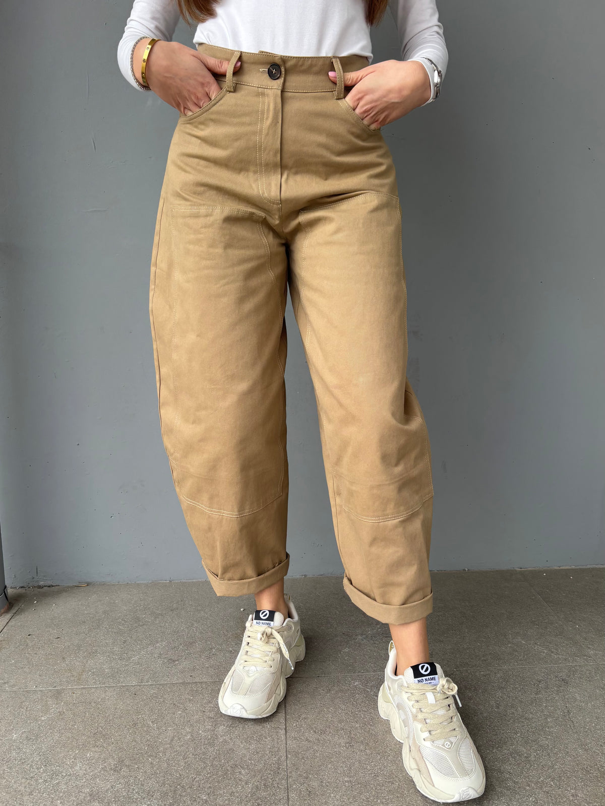 Pantalone worker con tasche in ecopelle