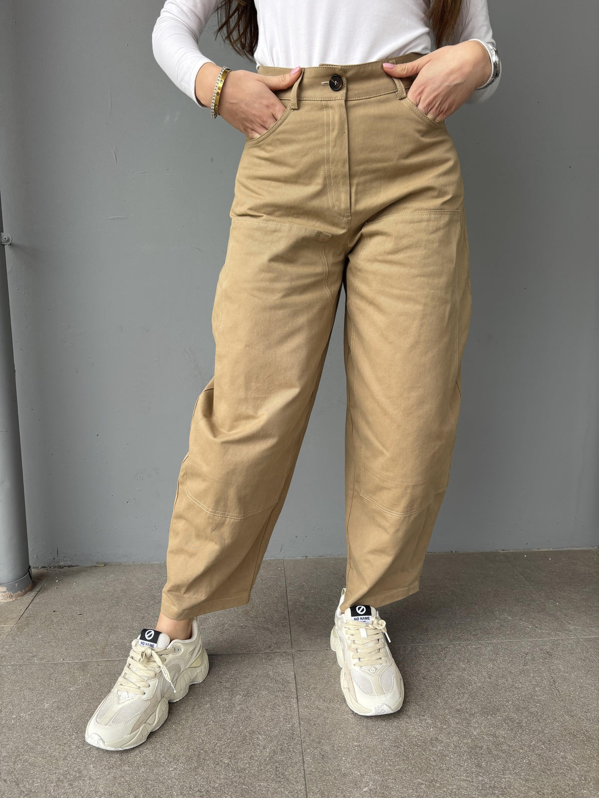 Pantalone worker con tasche in ecopelle