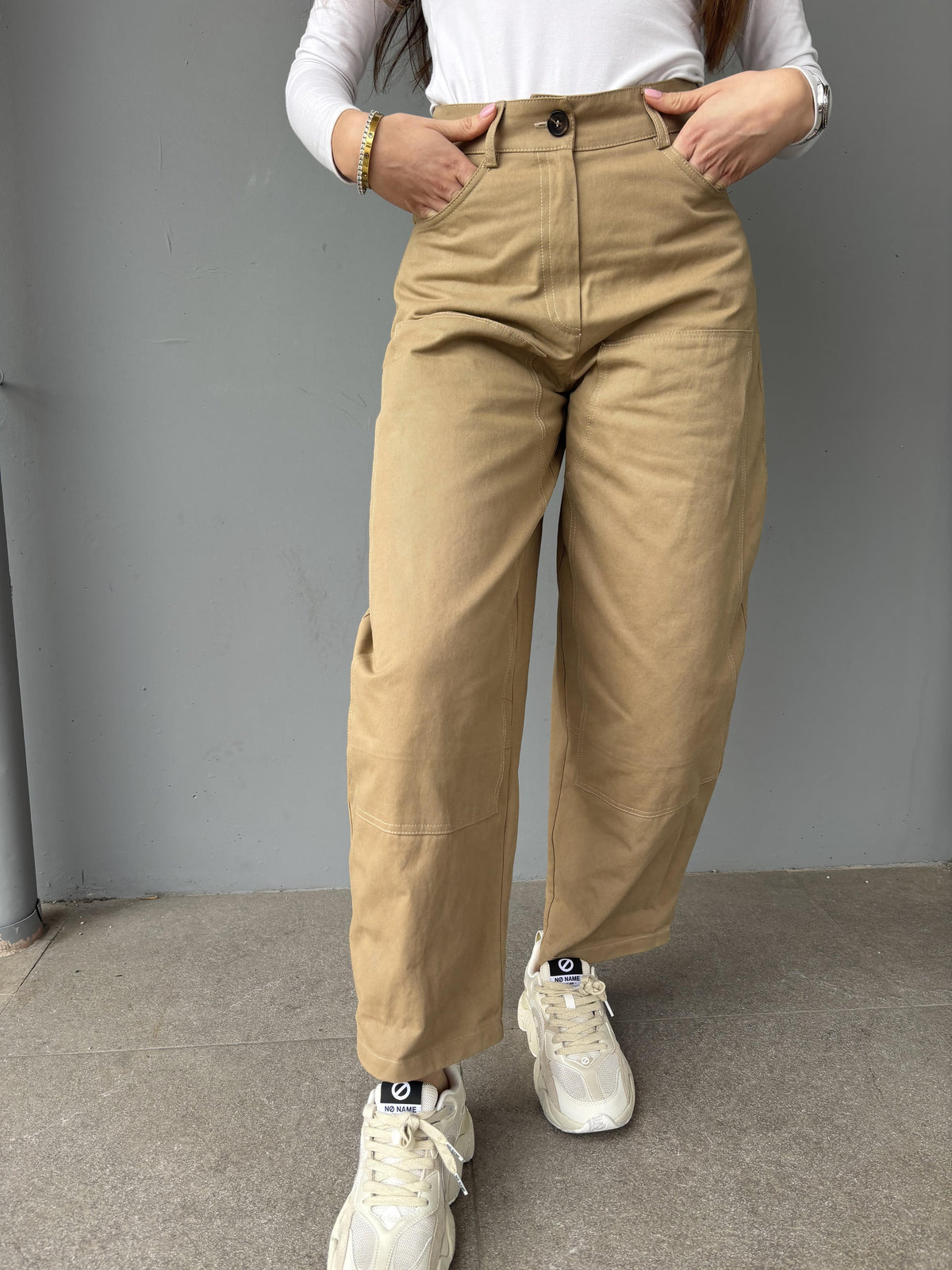 Pantalone worker con tasche in ecopelle