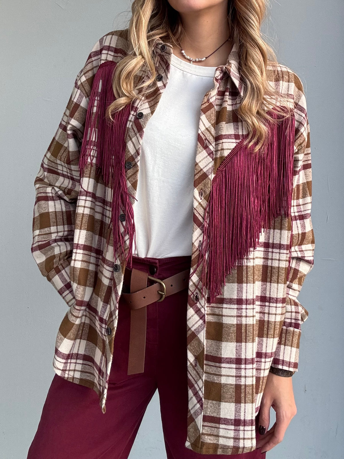 Camicia in check bordeaux
