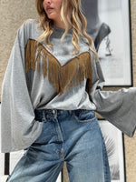 T-shirt frange manica lunga