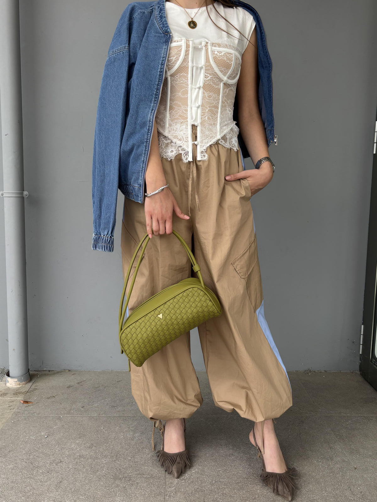 Pantalone cargo bicolor
