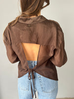 Camicia satin rosa con schiena scoperta