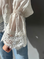 Camicia con maniche sbuffo e pizzo
