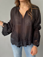 Camicia con maniche sbuffo e pizzo