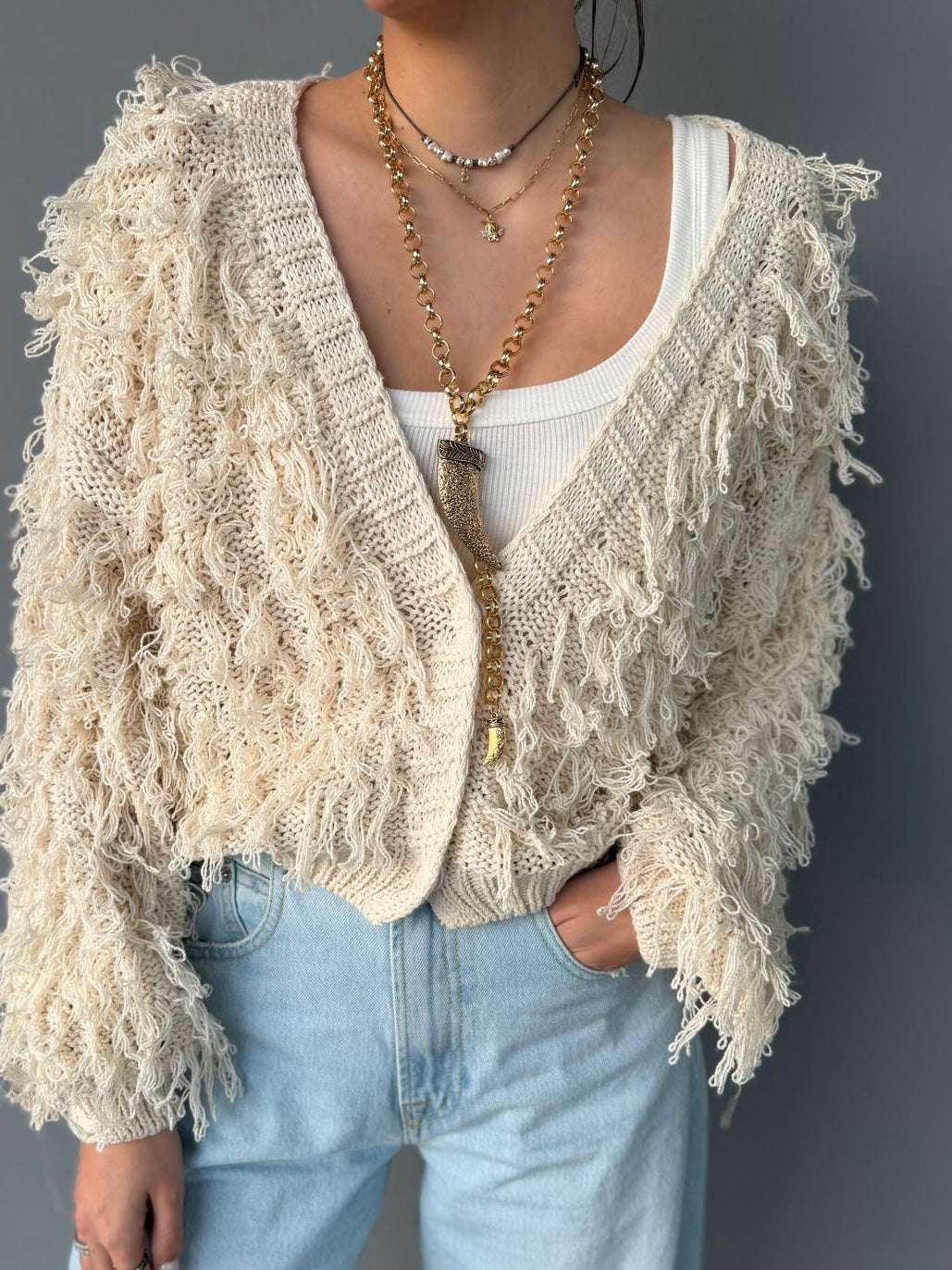 Cardigan effetto frange