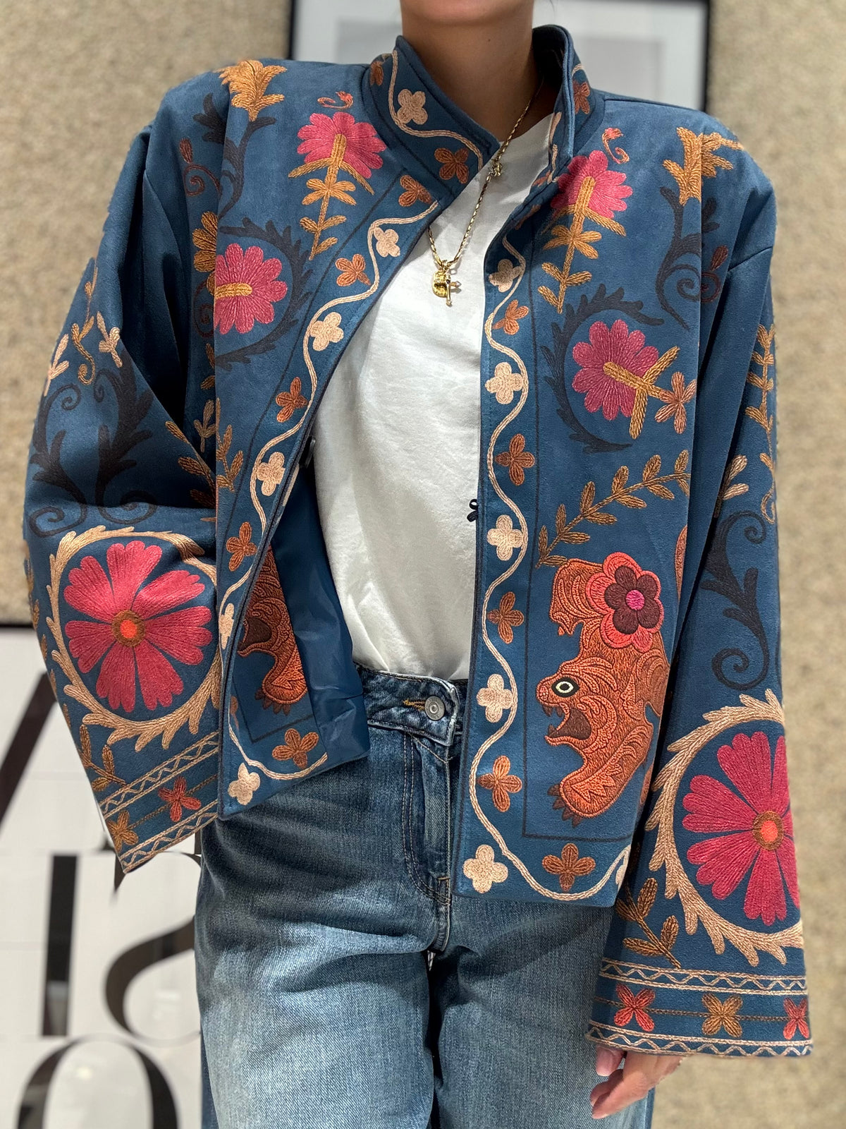Giacca kimono in eco-camoscio fantasia