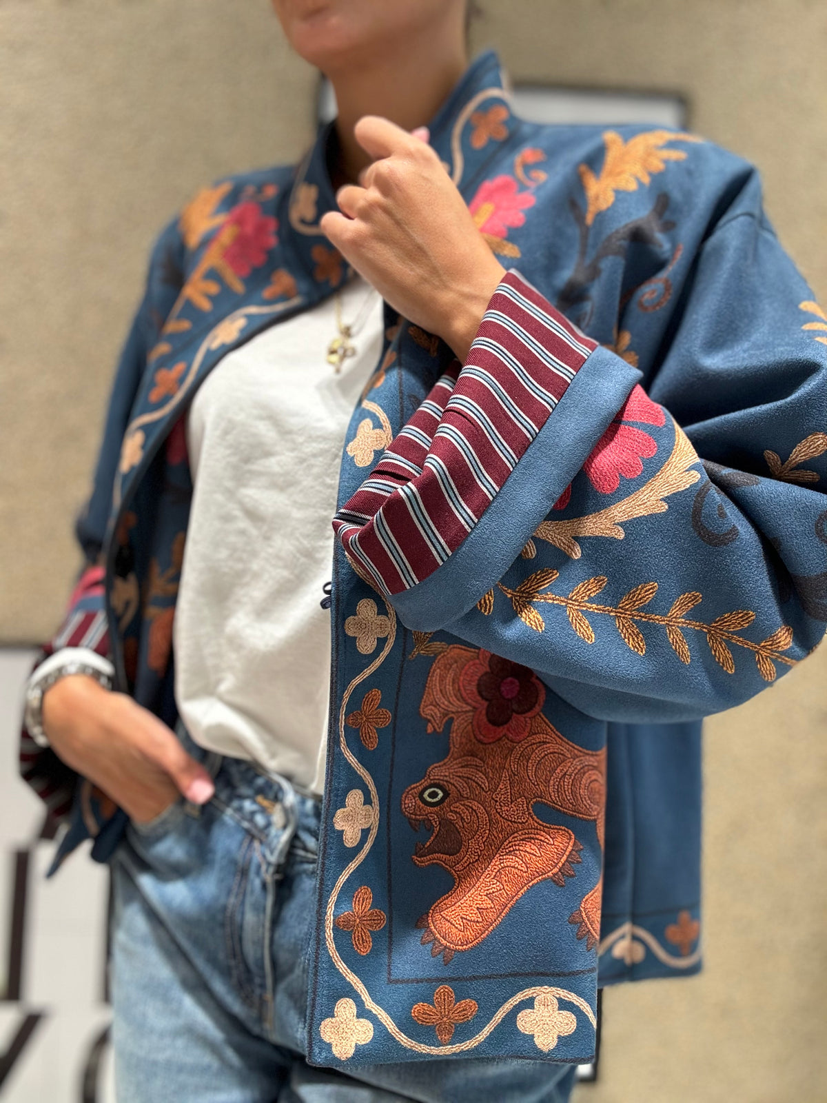 Giacca kimono in eco-camoscio fantasia