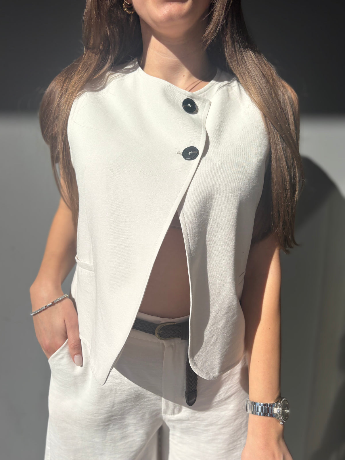 Gilet crop 2 bottoni