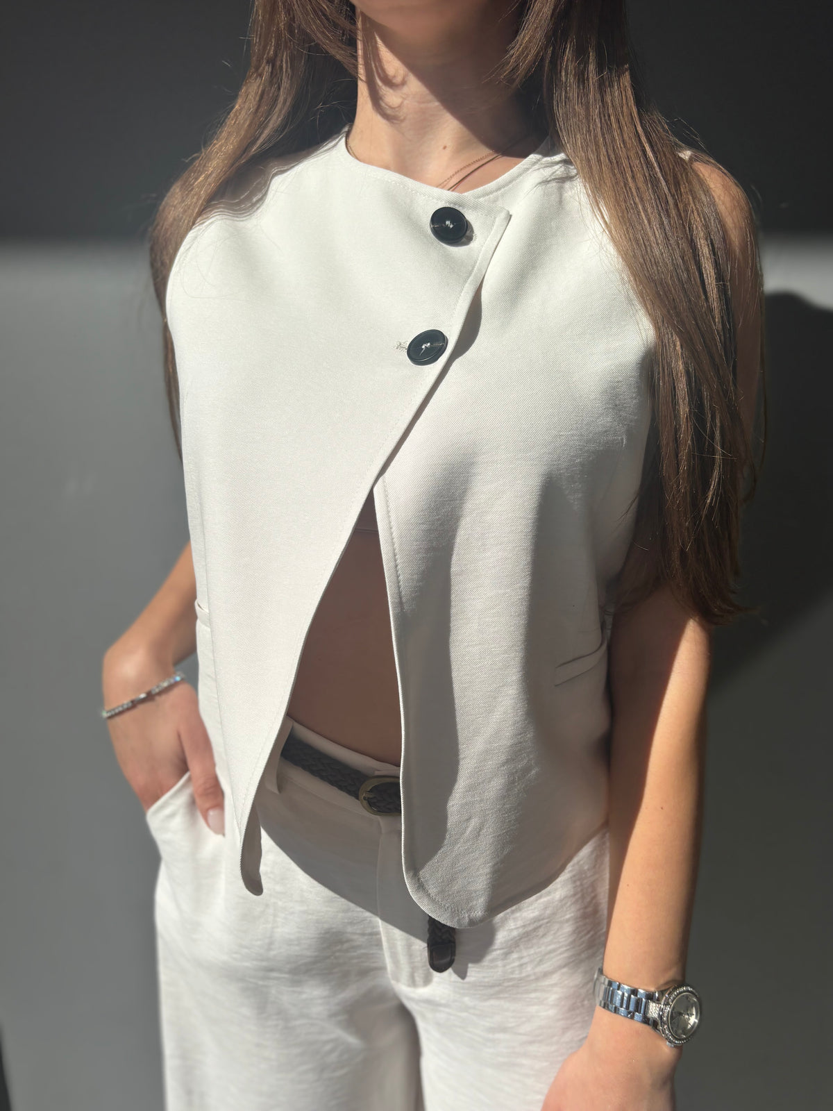 Gilet crop 2 bottoni