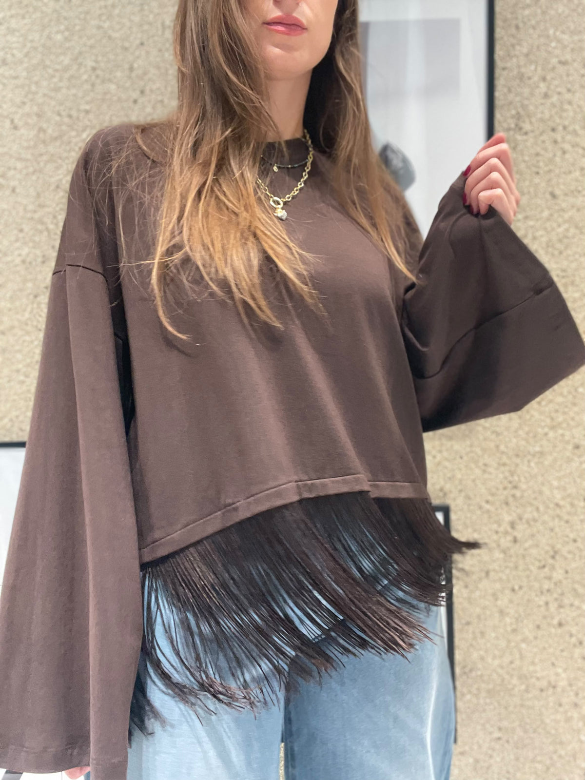 T-shirt manica lunga con frange