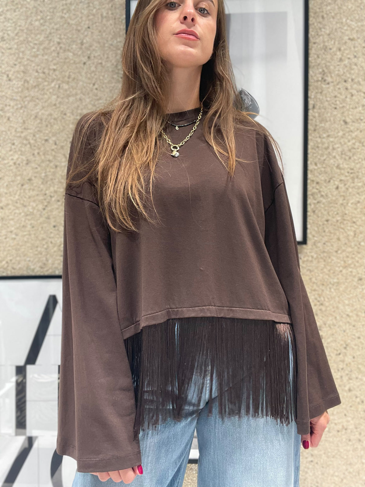 T-shirt manica lunga con frange