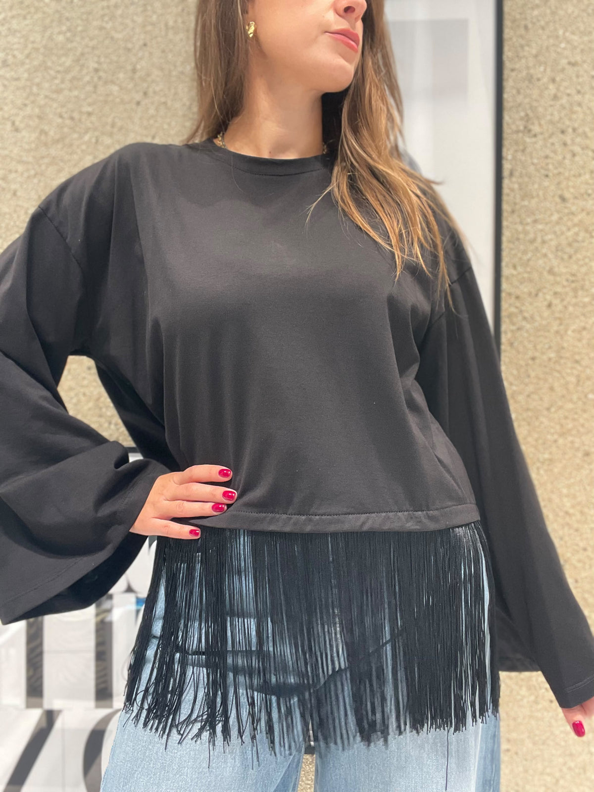 T-shirt manica lunga con frange