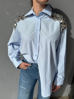 Camicia in cotone con pailletes argento