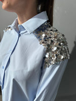 Camicia in cotone con pailletes argento