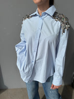 Camicia in cotone con pailletes argento