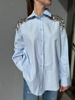 Camicia in cotone con pailletes argento