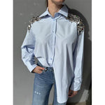 Camicia in cotone con pailletes argento