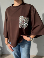 Felpa manica tre quarti con pailletes