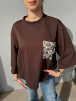 Felpa manica tre quarti con pailletes