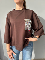 Felpa manica tre quarti con pailletes