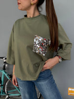 Felpa manica tre quarti con pailletes