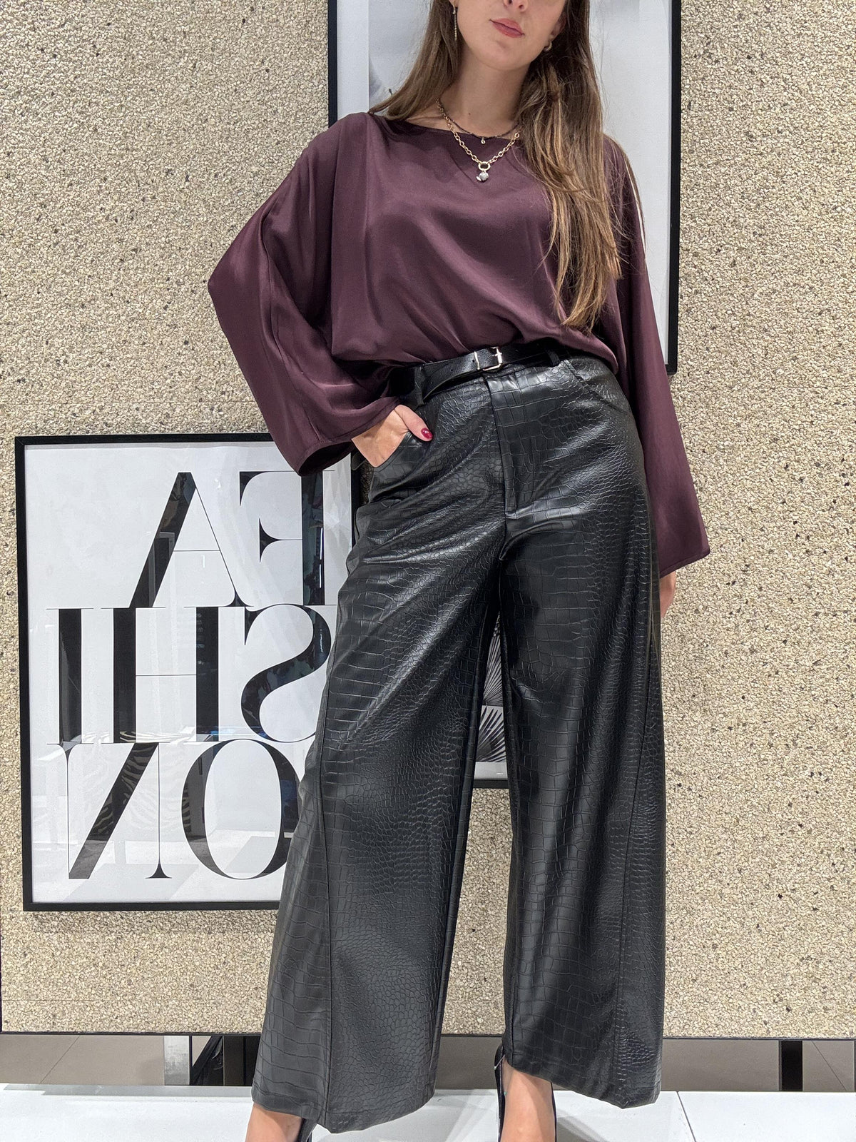 Pantalone ecopelle palazzo pitonato