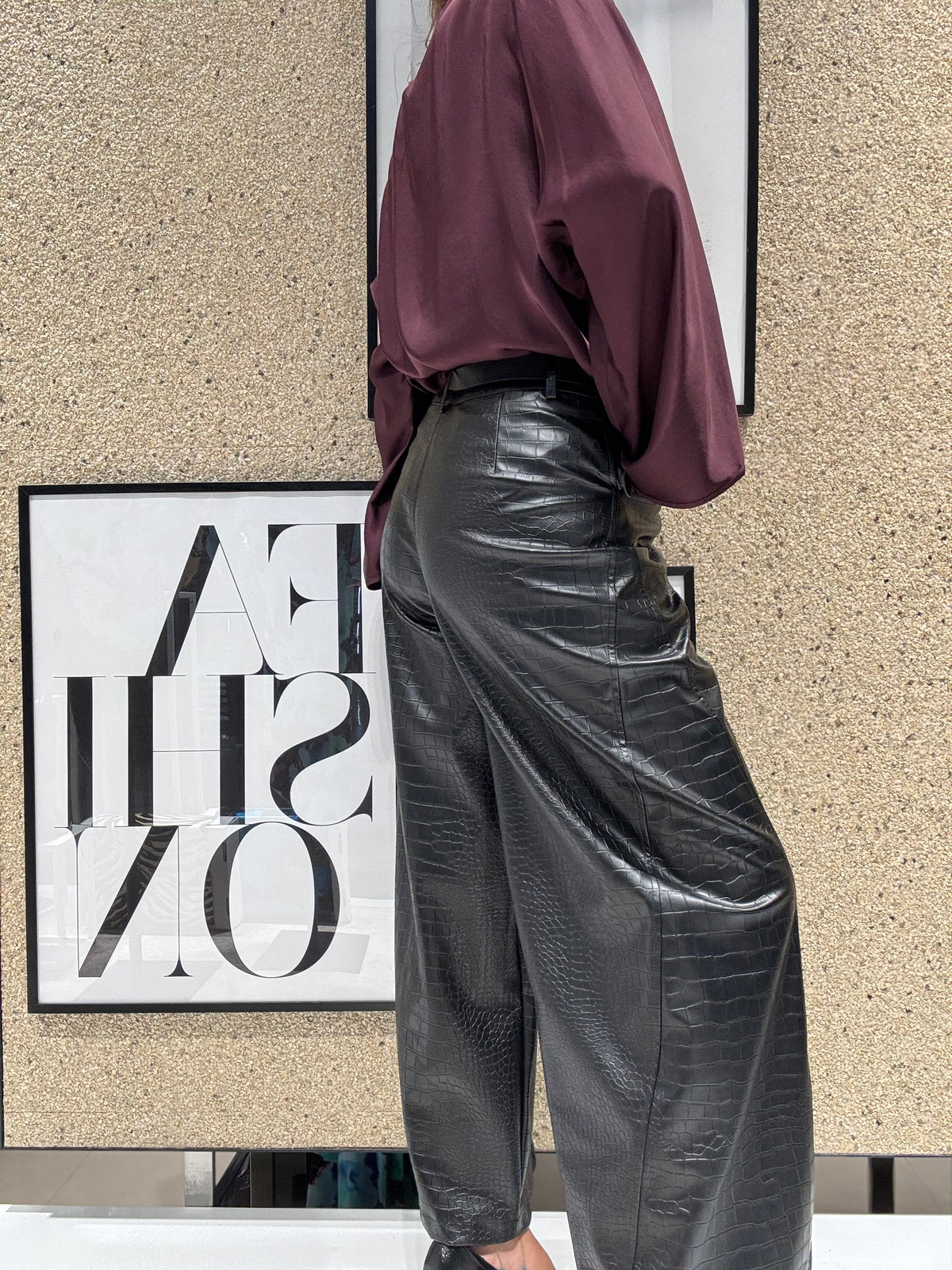 Pantalone ecopelle palazzo pitonato