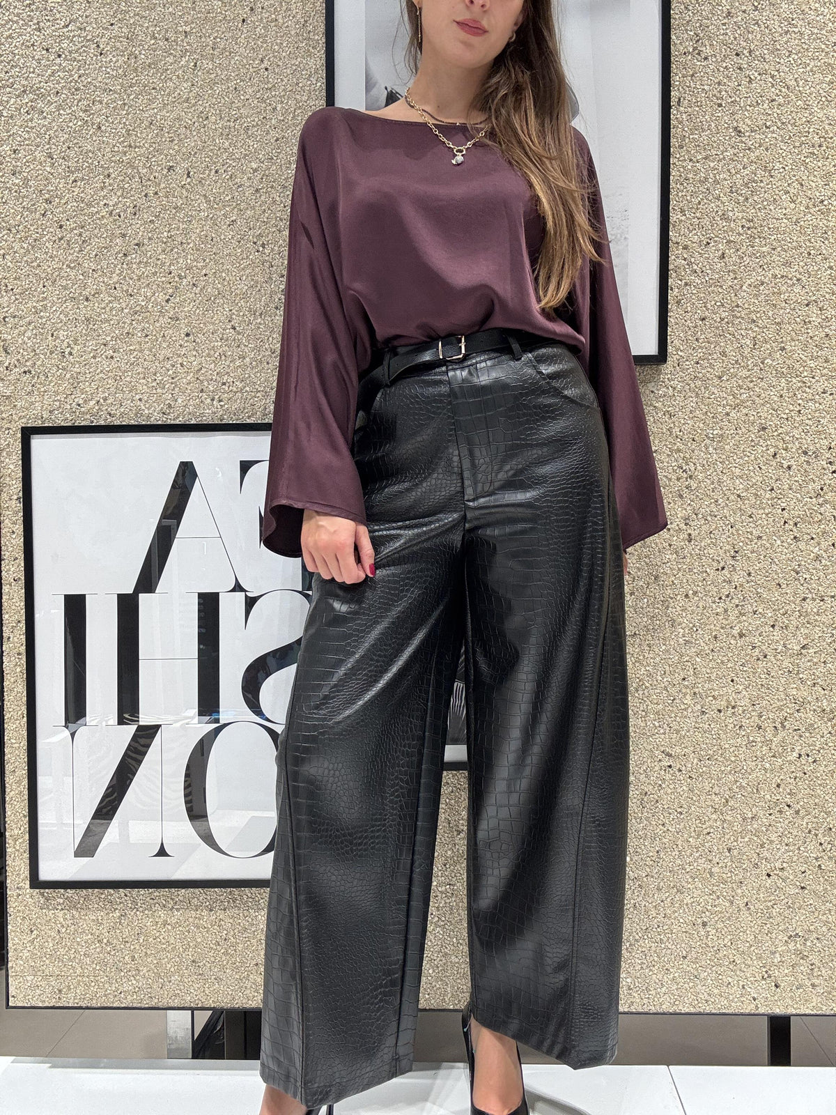 Pantalone ecopelle palazzo pitonato