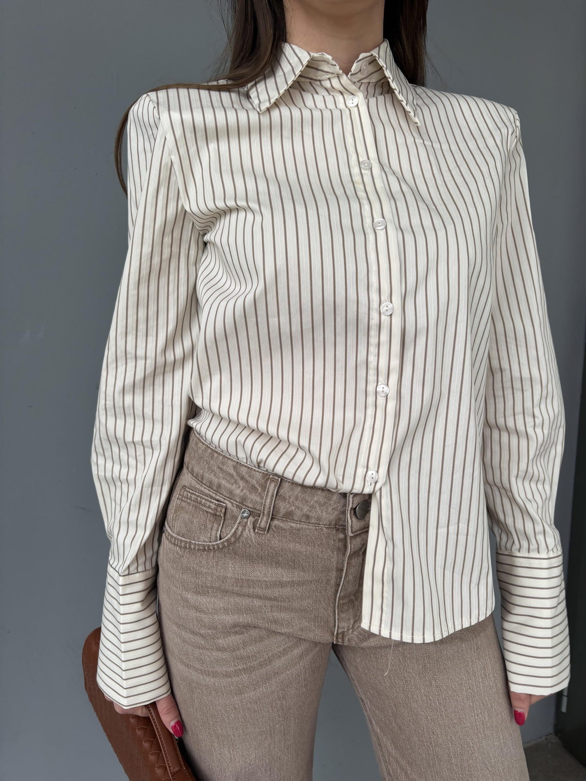 Camicia righe con rinforzo spallina