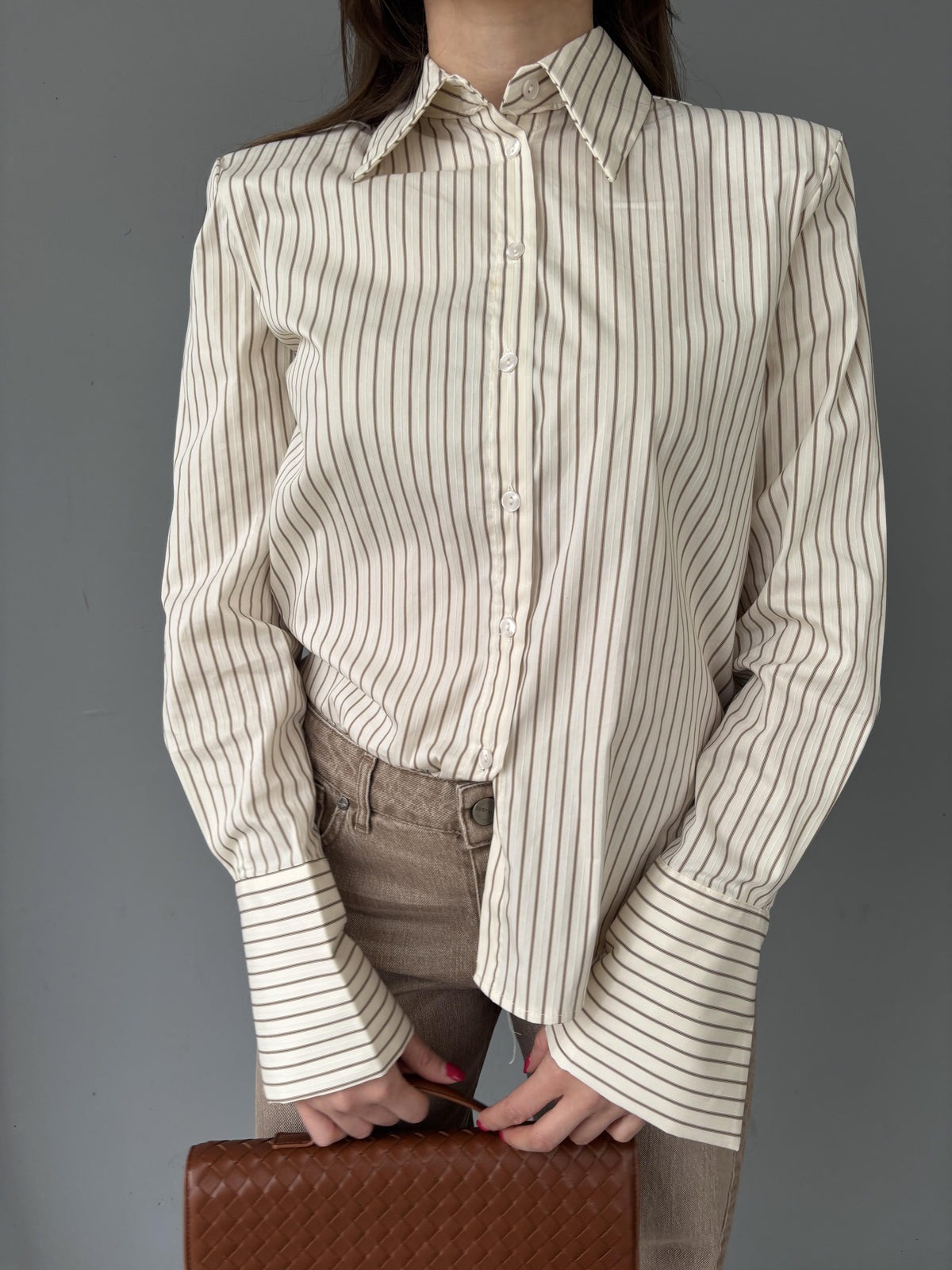 Camicia righe con rinforzo spallina