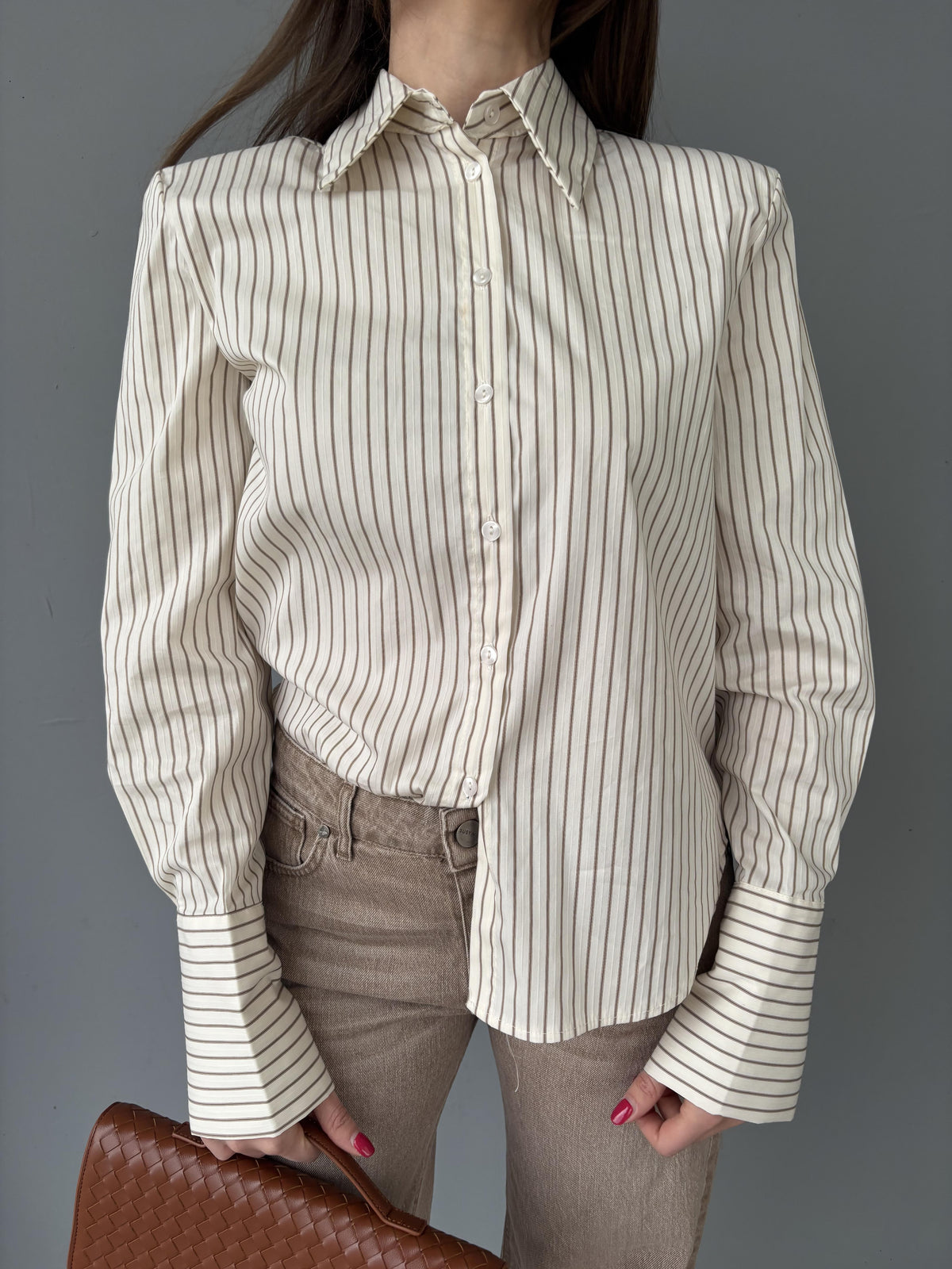 Camicia righe con rinforzo spallina
