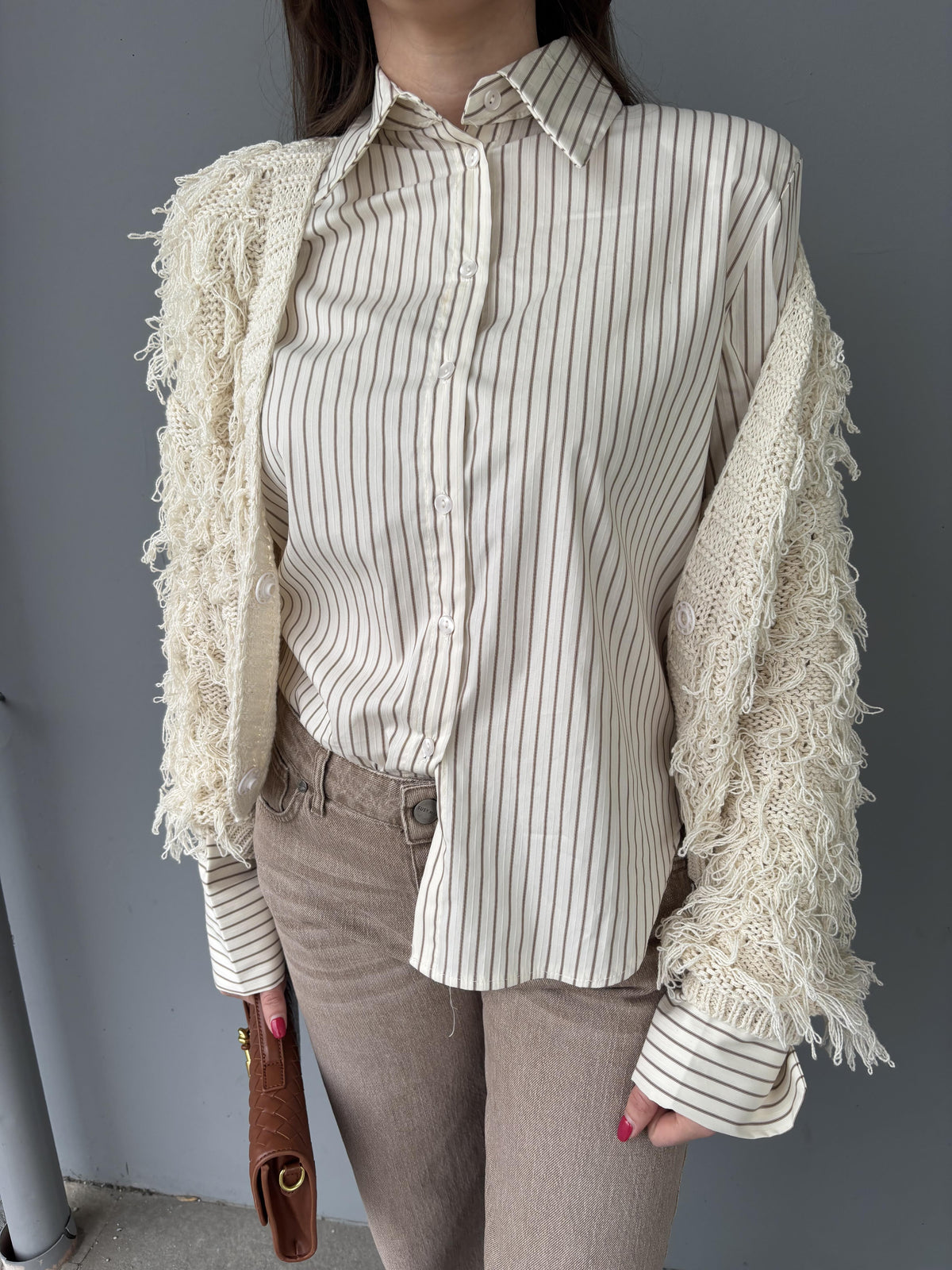 Camicia righe con rinforzo spallina