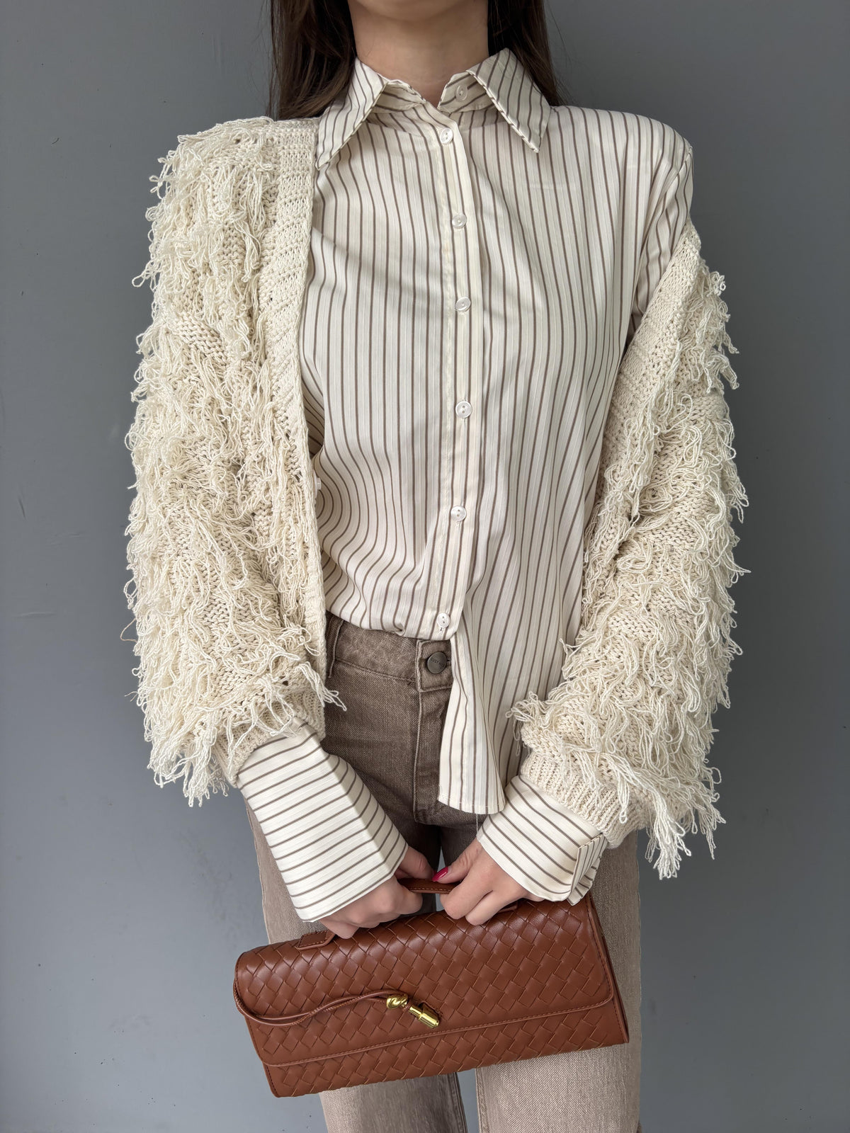 Camicia righe con rinforzo spallina