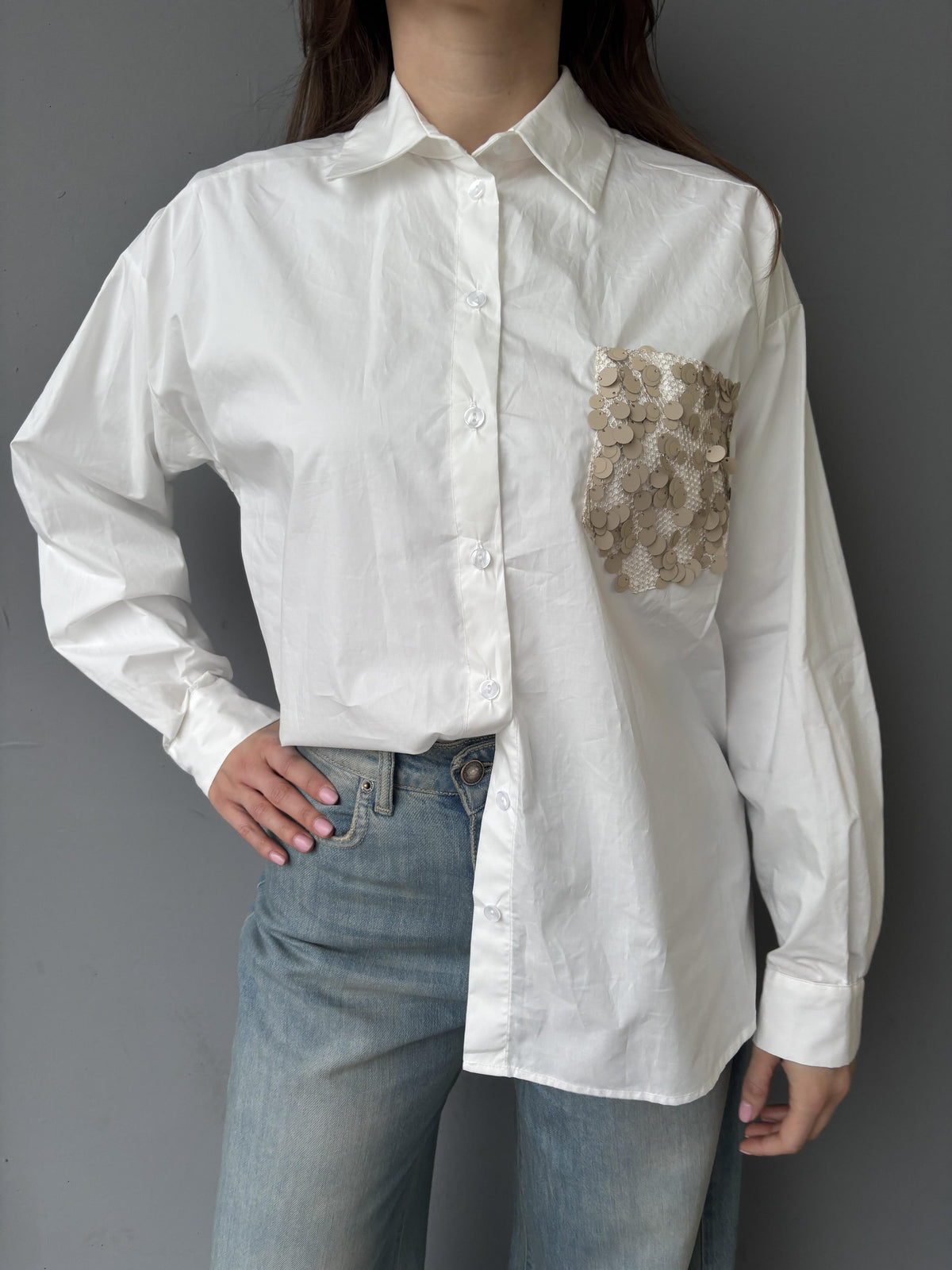 Camicia con tasca strass rete