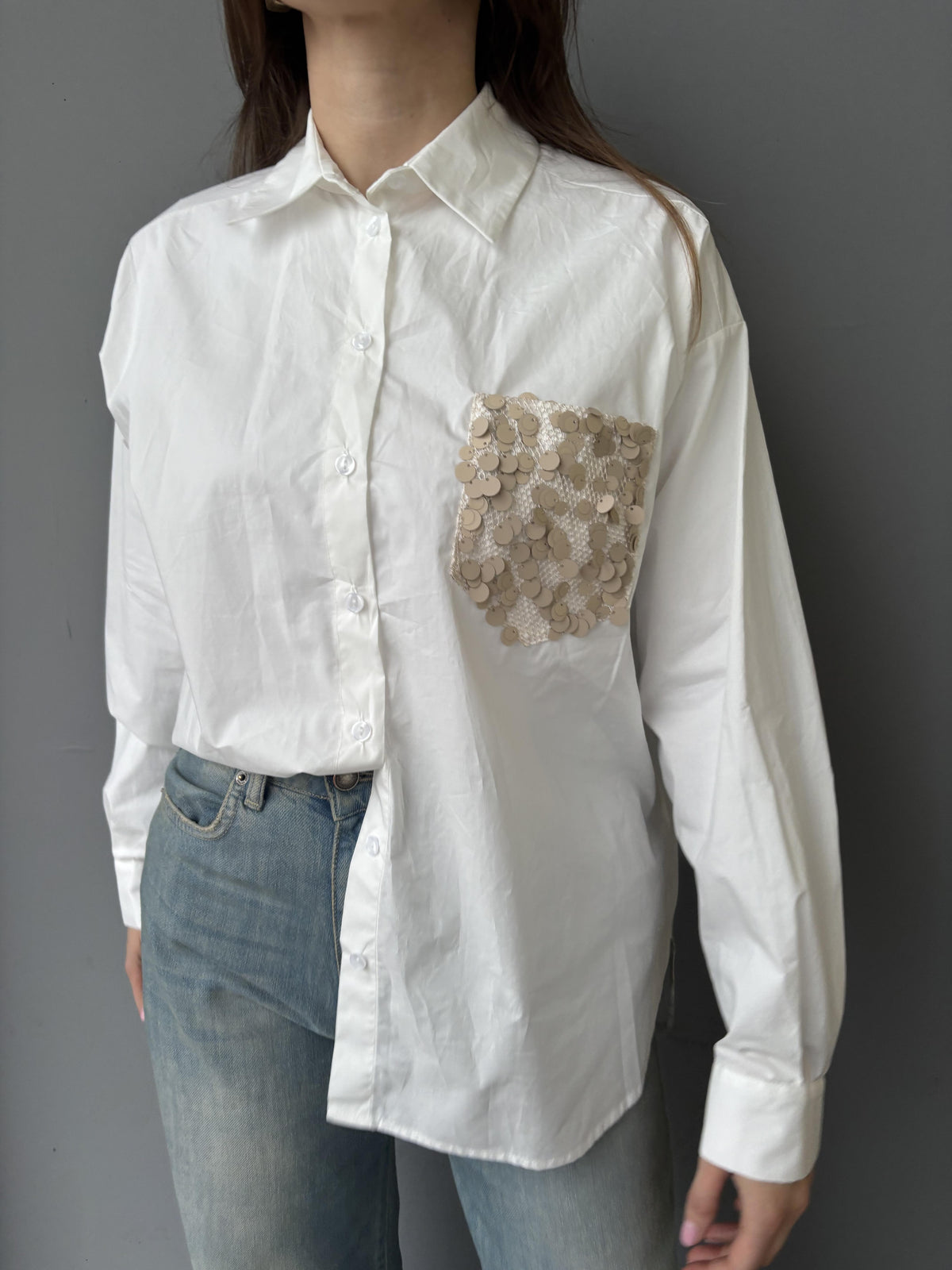 Camicia con tasca strass rete