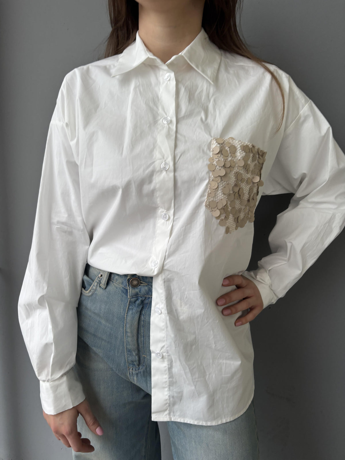 Camicia con tasca strass rete