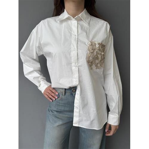 Camicia con tasca strass rete