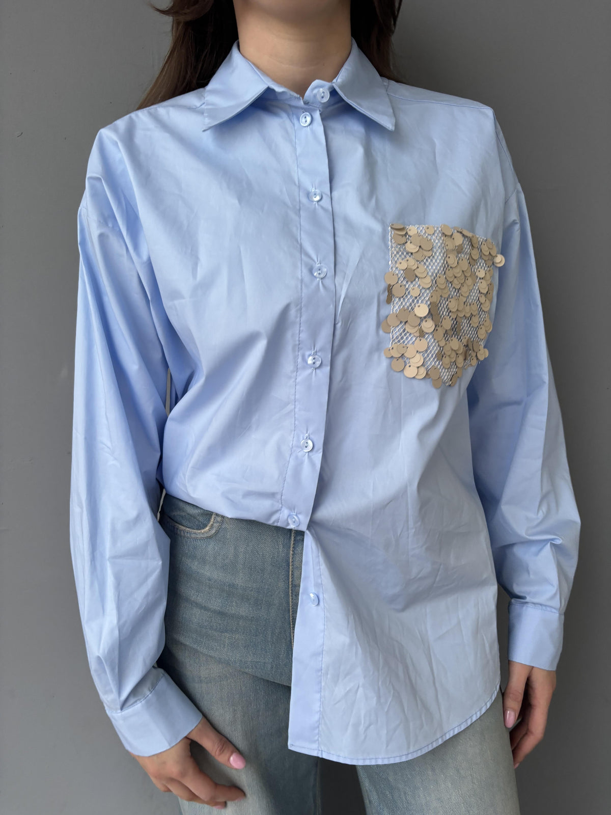 Camicia con tasca strass rete