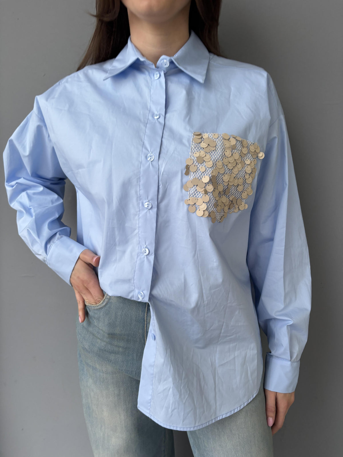 Camicia con tasca strass rete